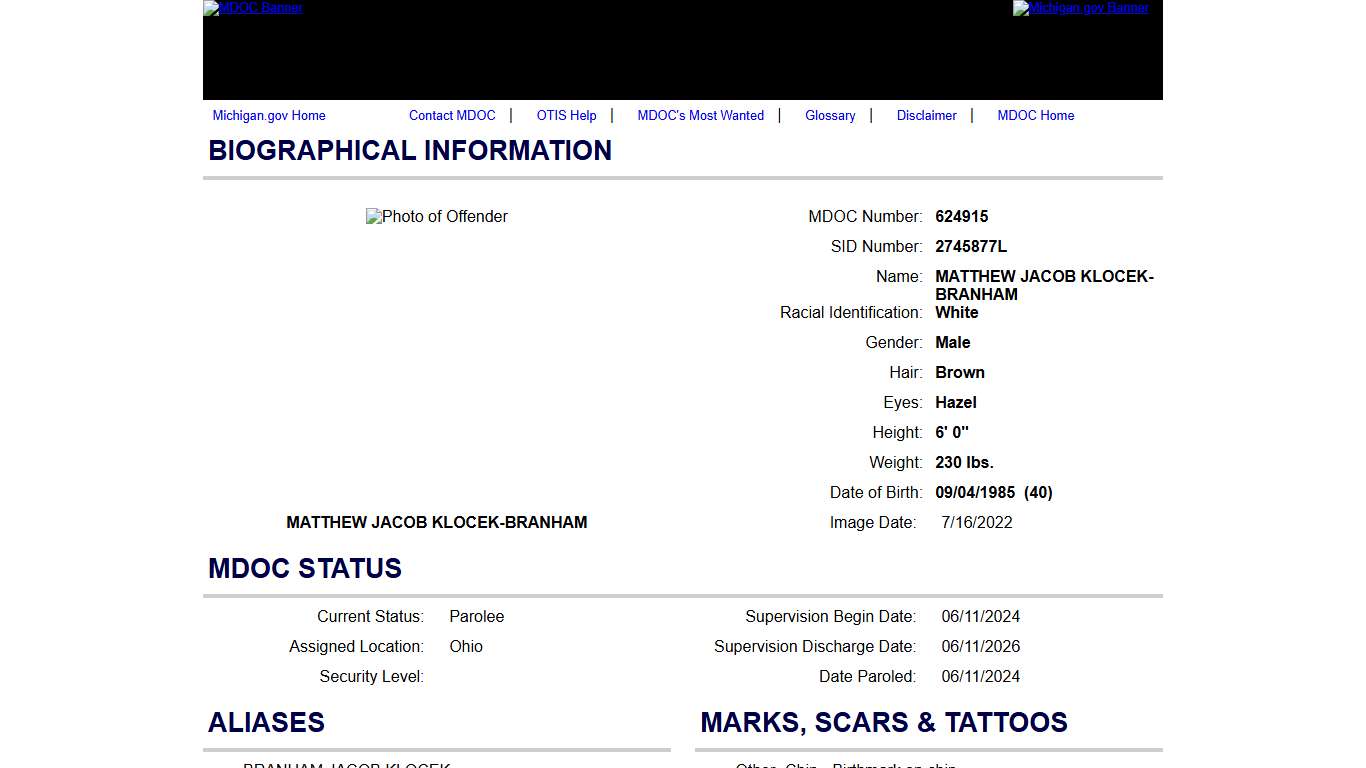Offender Tracking Information System (OTIS) - Offender Profile